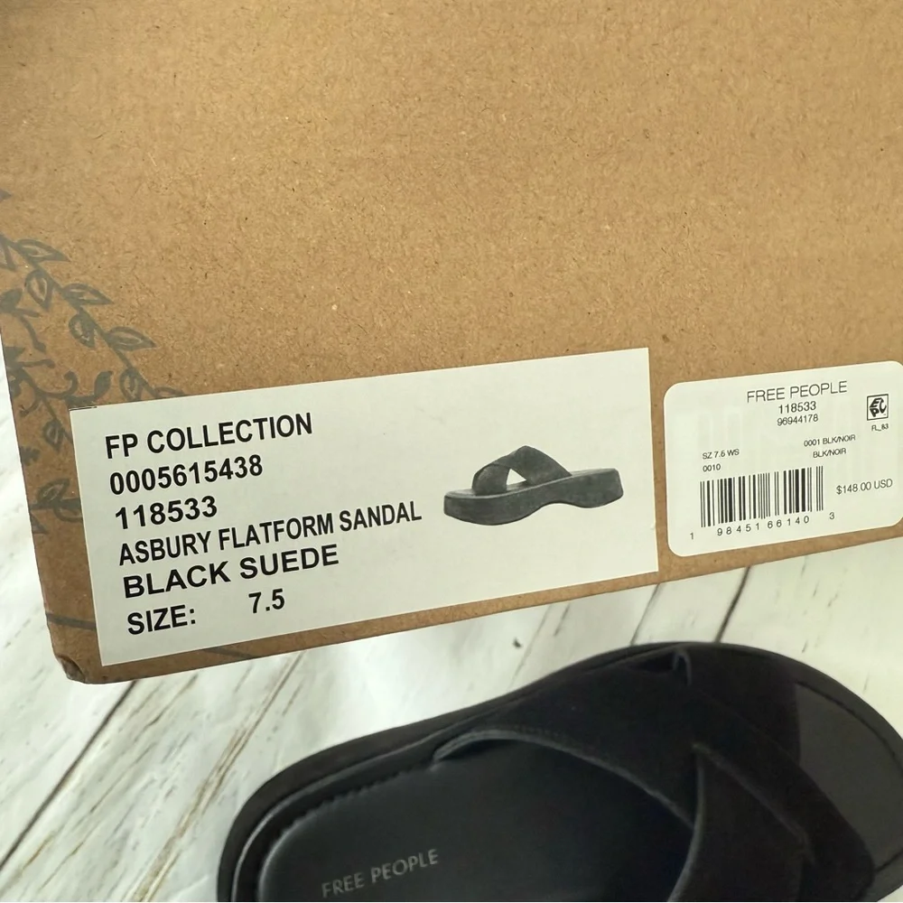 Free People Asbury Flatform Sandals Black Size 7.5 Suede Platform Slides New - Picture 7 of 8